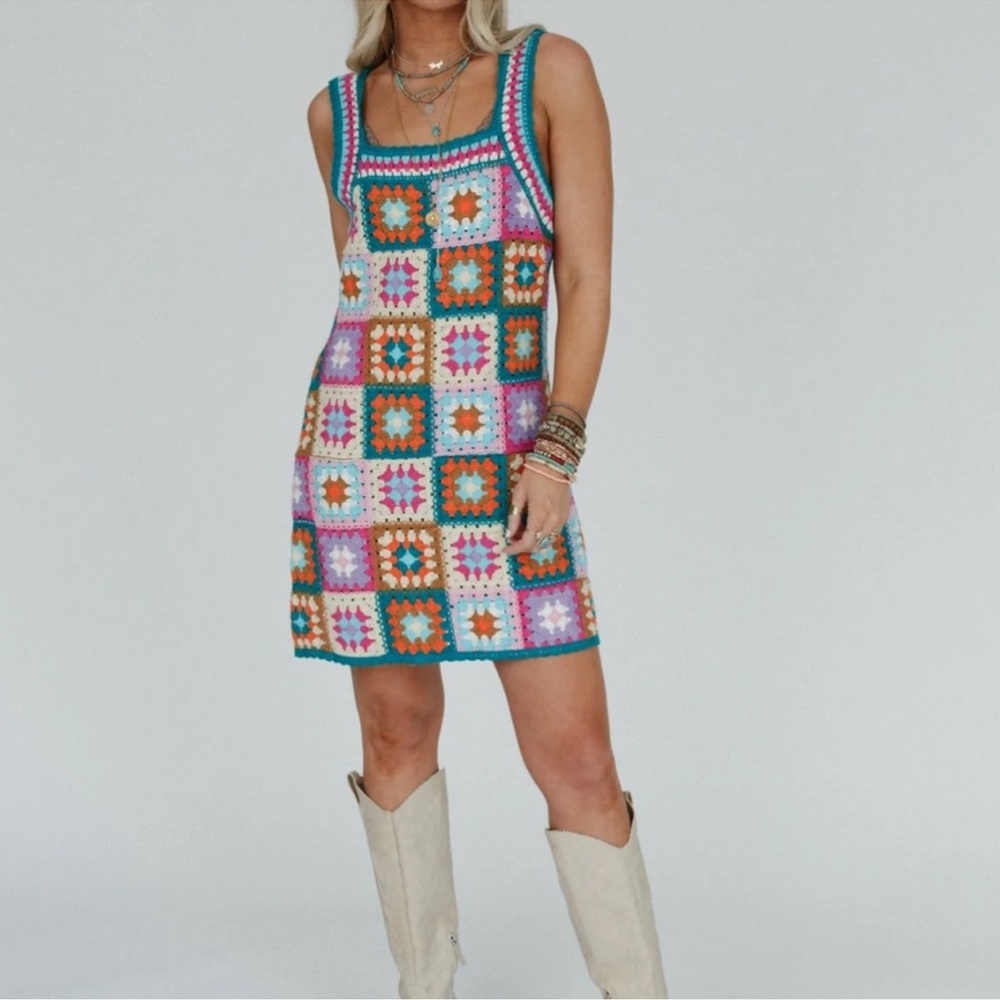 Colorful Granny Square Crochet Pattern Dress